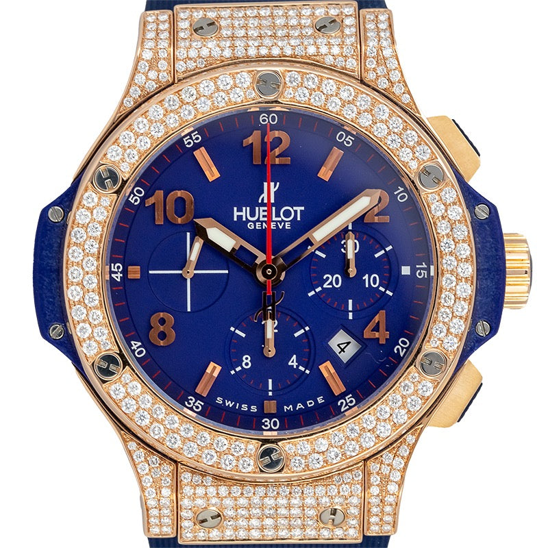 Custom Diamond Set Hublot Big Bang 44mm Rose Gold Blue Dial 301.PX.7123.RB.LBJ09