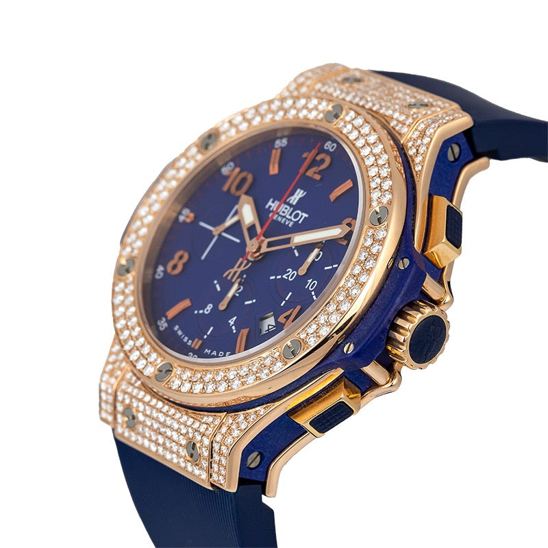 Custom Diamond Set Hublot Big Bang 44mm Rose Gold Blue Dial 301.PX.7123.RB.LBJ09