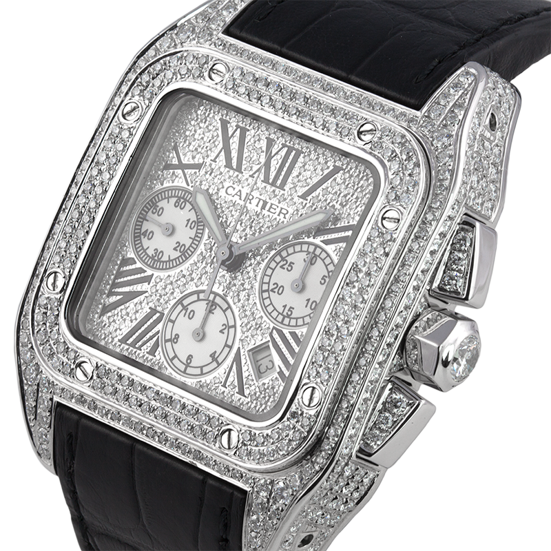 Cartier Santos 100 XL Chronograph Diamond Pavé Set W20090X8