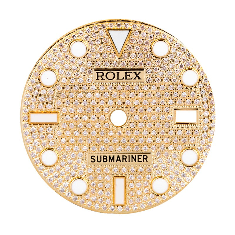 Custom Yellow Gold Diamond Paved Dial for Rolex Submariner