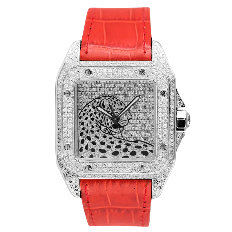 Full view of Cartier Santos 100 L Panthère Diamond Set Custom Watch W20073X8
