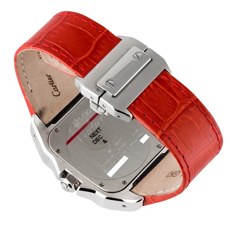 Back view of Cartier Santos 100 L Panthère Red Leather Strap W20073X8