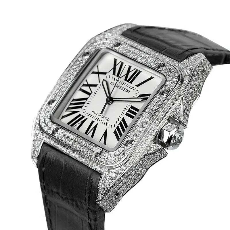 Side view of Cartier Santos 100 Large Diamond Set White Dial W20073X8