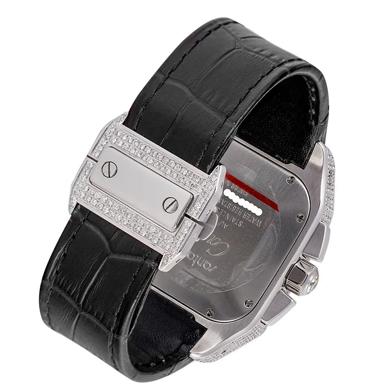 Back view of Cartier Santos 100 XL Chronograph Black Strap W20090X8