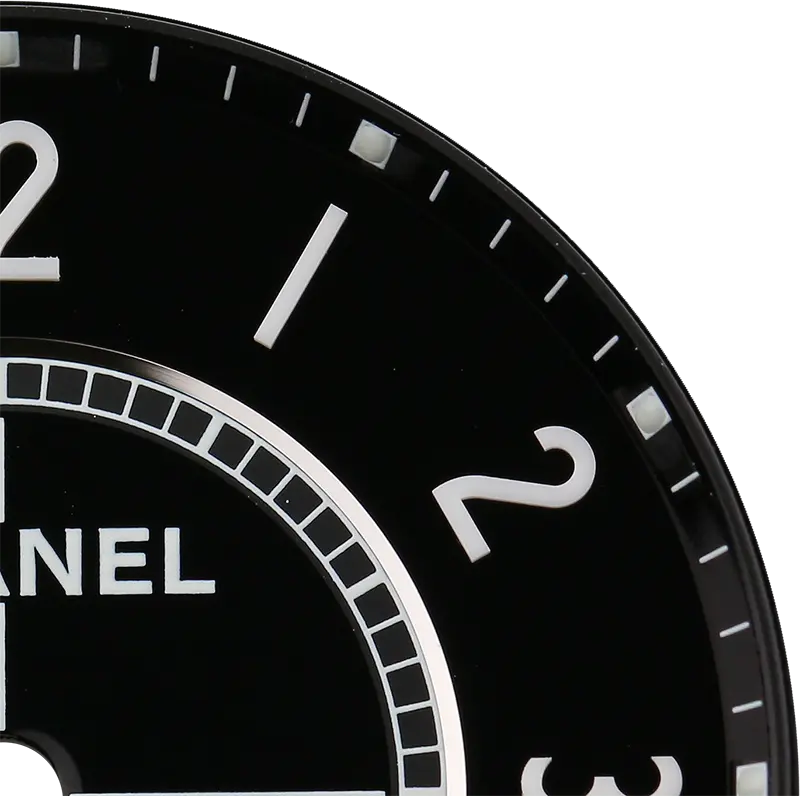 Close up - Chanel J12 38mm Black/ White Arabic Numeral Custom Dial