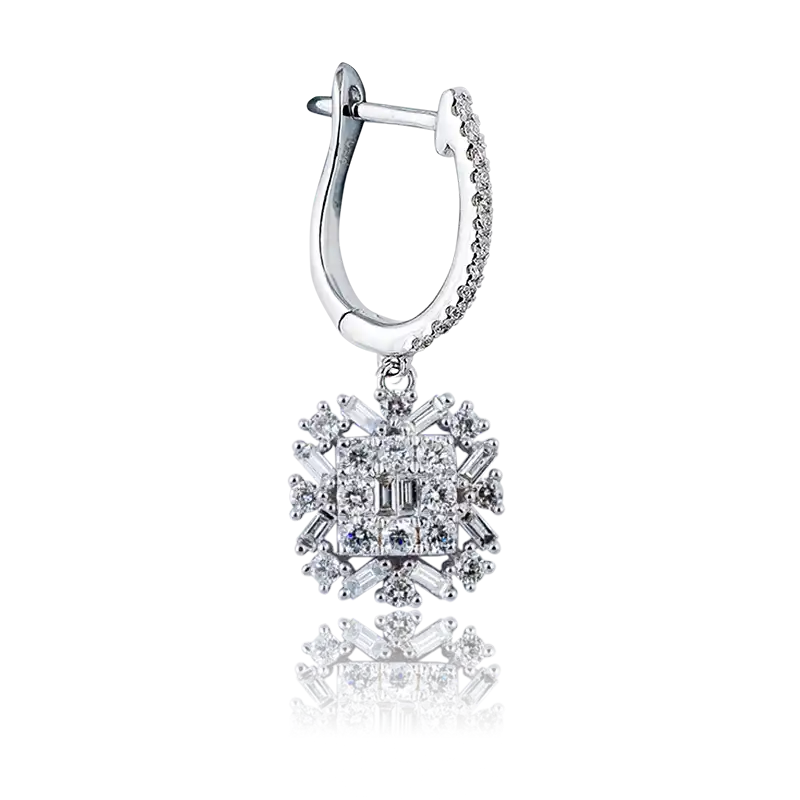 One Pair - Custom 18ct White Gold Earrings with diamonds