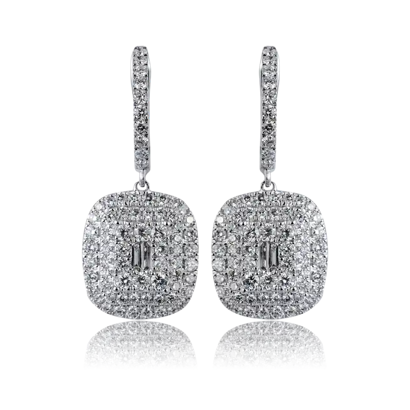 Pair of - custom 18ct white gold earrings with diamonds