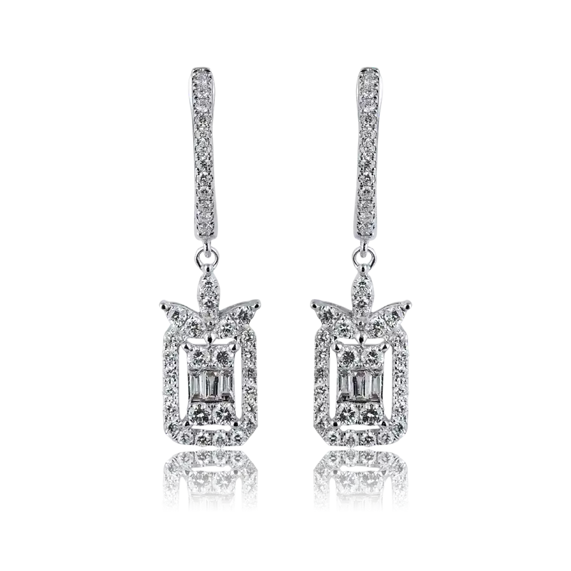Pair of - Custom 18ct White Gold Earrings set with diamonds
