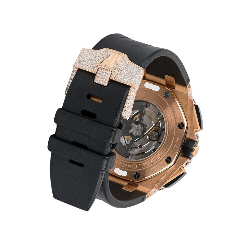 Back case view of AP Royal Oak Offshore 44mm diamond set buckle