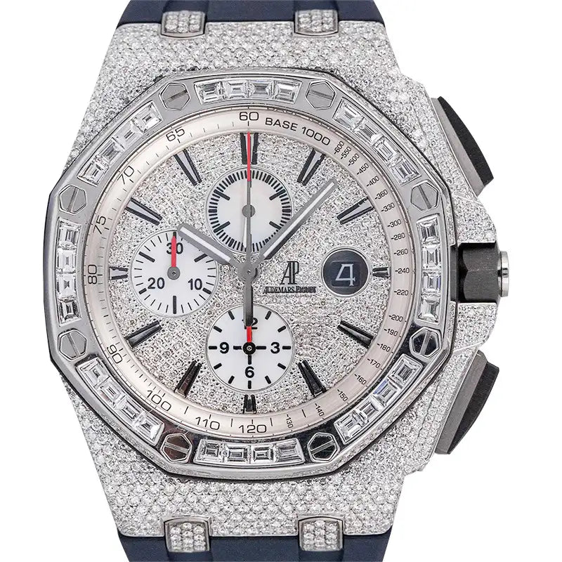 Close up of the Custom Diamond Set Audemars Piguet Royal Oak Offshore 44mm Steel Watch