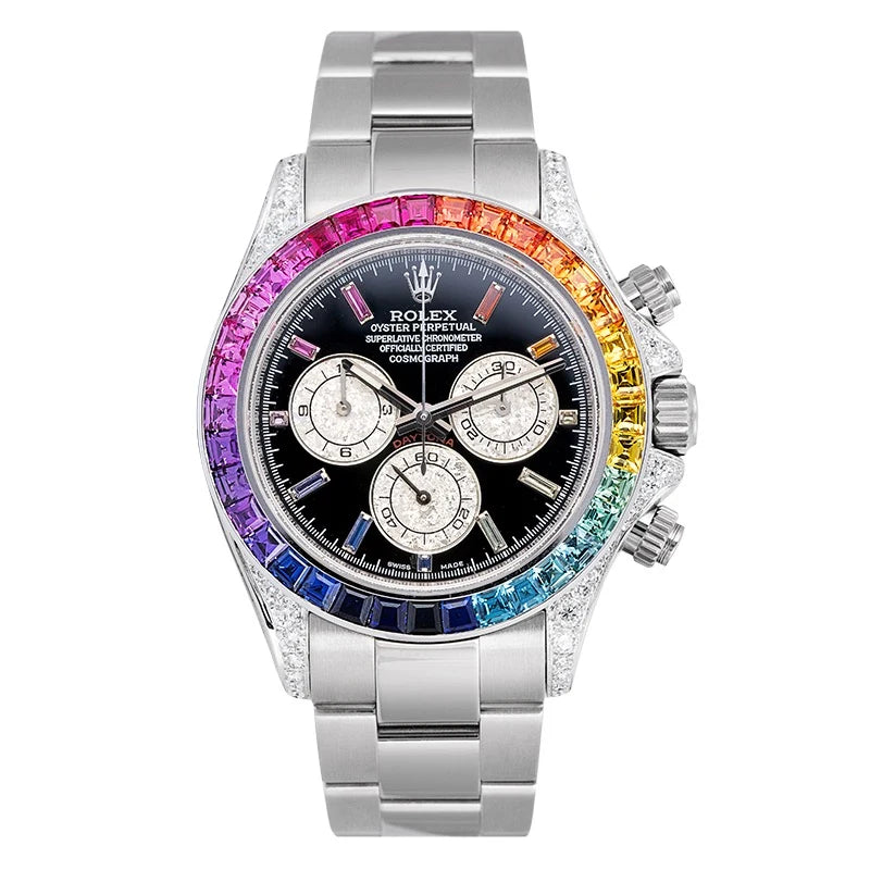 Full view of Custom Diamond Set Rainbow Rolex Daytona 116520