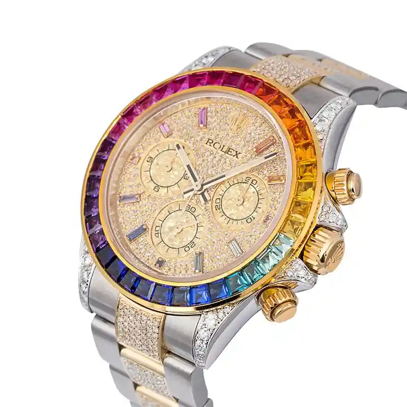 Side View - Rainbow Rolex Daytona Steel/Yellow Gold Diamond Custom