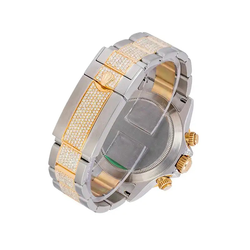Back view - Custom Diamond Set Rainbow Rolex Daytona Steel/Yellow Gold 
