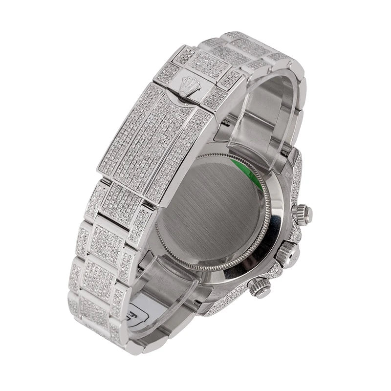 Back view of Rolex Daytona 116509 White Gold with Custom Blue Baguette Dial