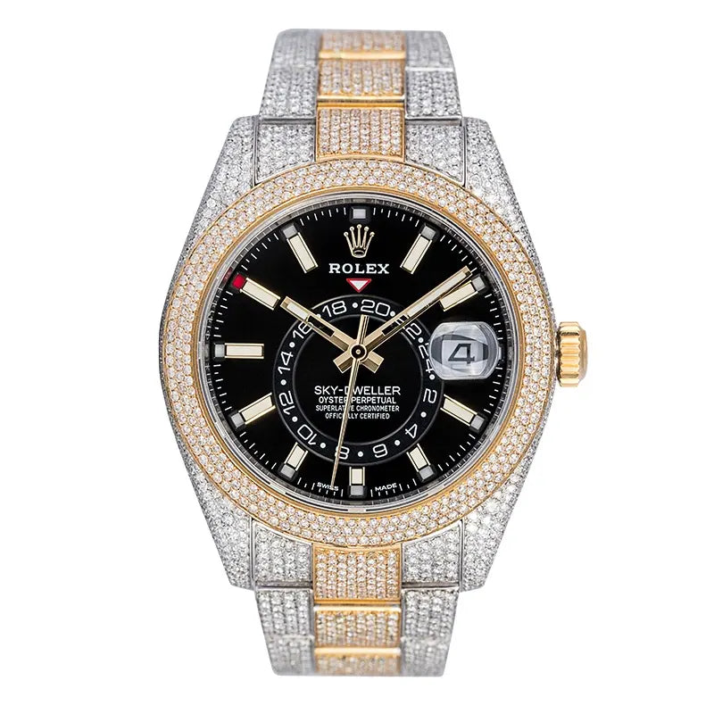 Full view - Custom Diamond Set Rolex Sky-Dweller 326933 Oystersteel/18ct Yellow Gold