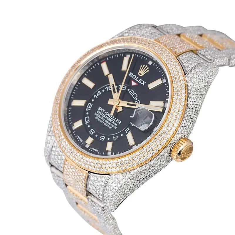 Side view - Custom Diamond Set Rolex Sky-Dweller 326933 Oystersteel/18ct Yellow Gold