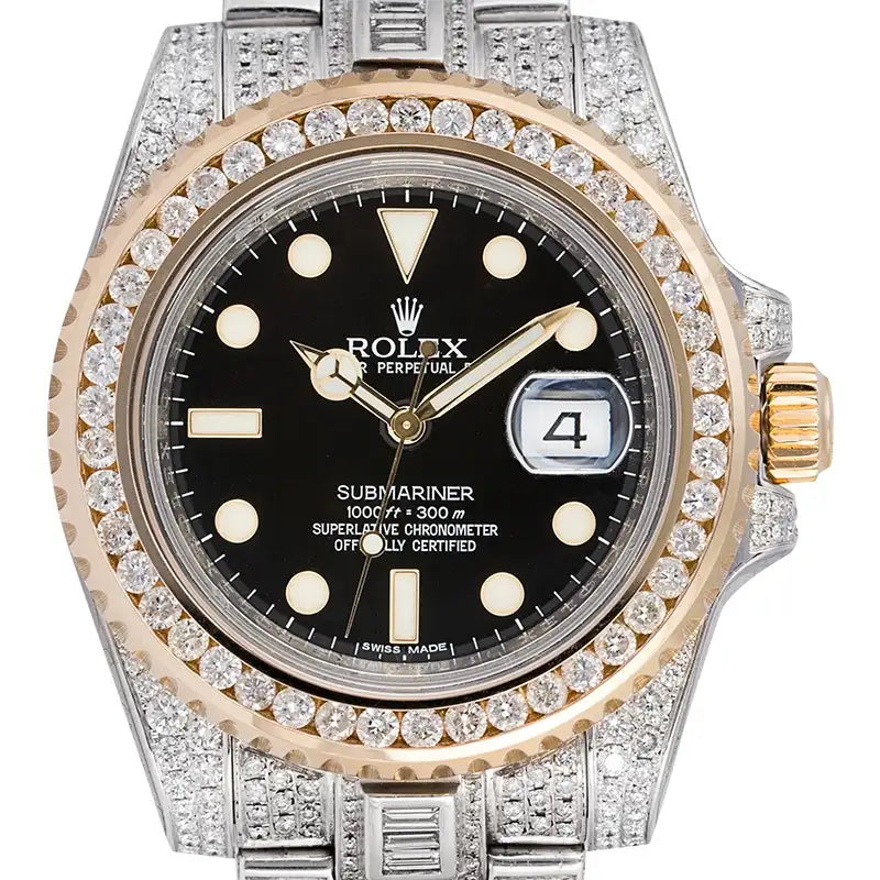 Close up - Custom Diamond Set Rolex Submariner Date 116613LN Watch