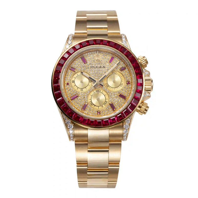 Custom Rolex Daytona 116508 Yellow Gold Ruby Diamond Dial