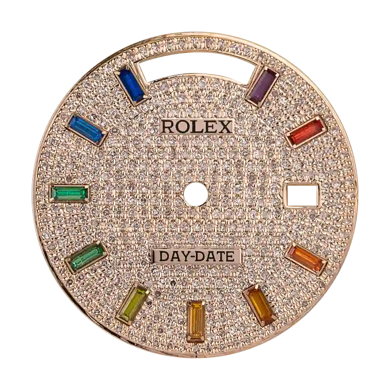 Custom Rose Gold Diamond Paved Rainbow Dial for Rolex Day-Date 36