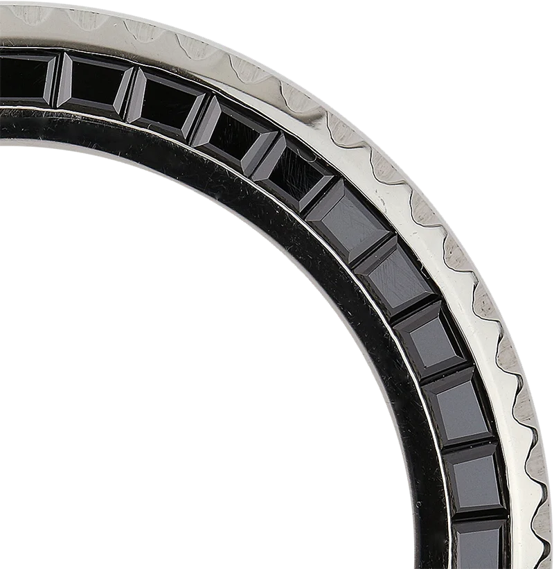 Close up - Custom White Gold Bezel with black stones for Rolex Sea-Dweller Deepsea