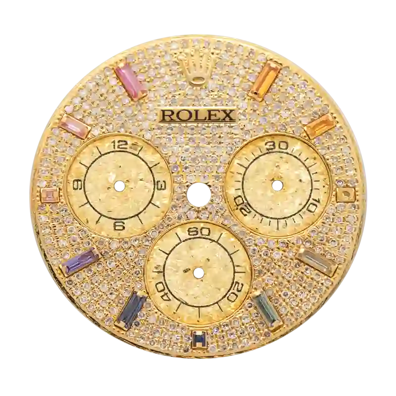 Custom Yellow Gold Diamond Paved Dial for Rolex Daytona