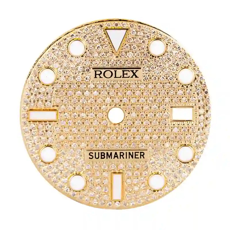 Custom Yellow Gold Diamond Paved Dial for Rolex Submariner