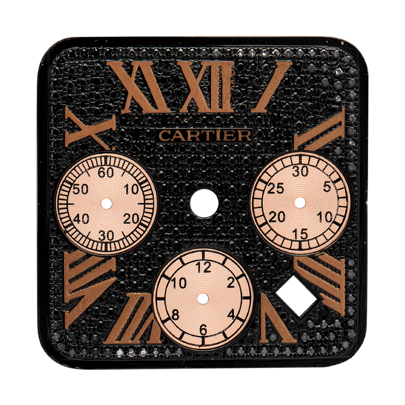 Custom Black/Gold Diamond Paved dial for Cartier Santos 100 XL