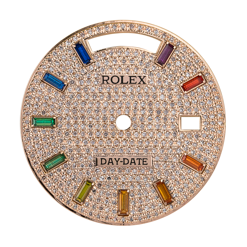Custom Rose Gold Diamond Paved Rainbow Dial for Rolex Day-Date 36