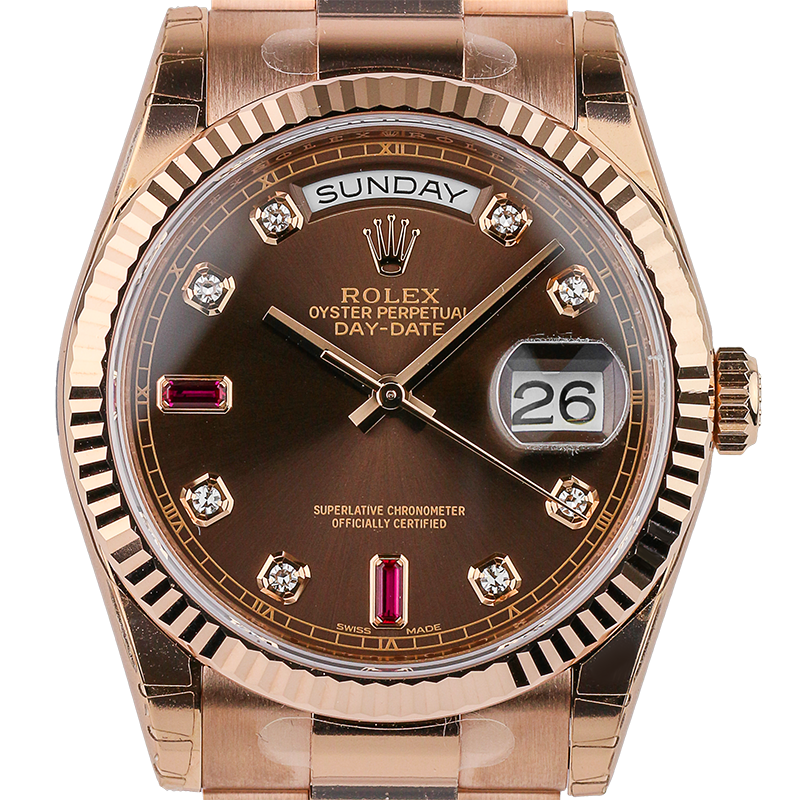 Rolex Day-Date 36mm Rose Gold Chocolate/Diamond President 118235