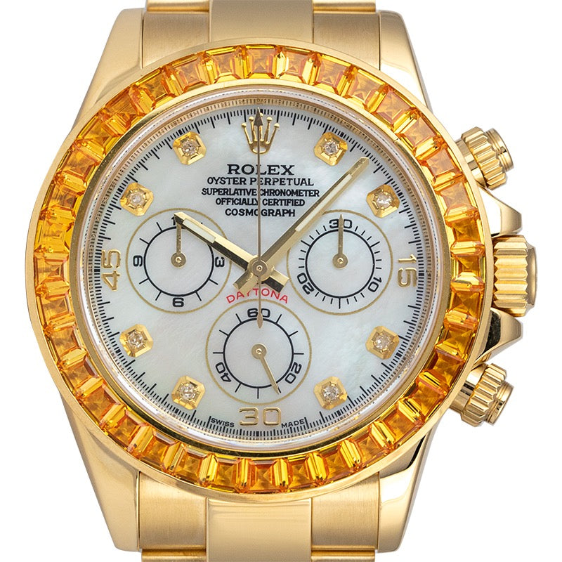 Rolex Daytona 18ct Yellow Gold with Custom Orange Bezel and Custom MOP Dial 116508