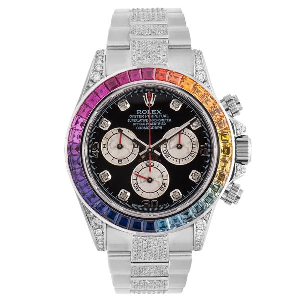 Rolex Cosmograph Daytona in Steel Diamond Set with Rainbow Diamond Bezel 116520