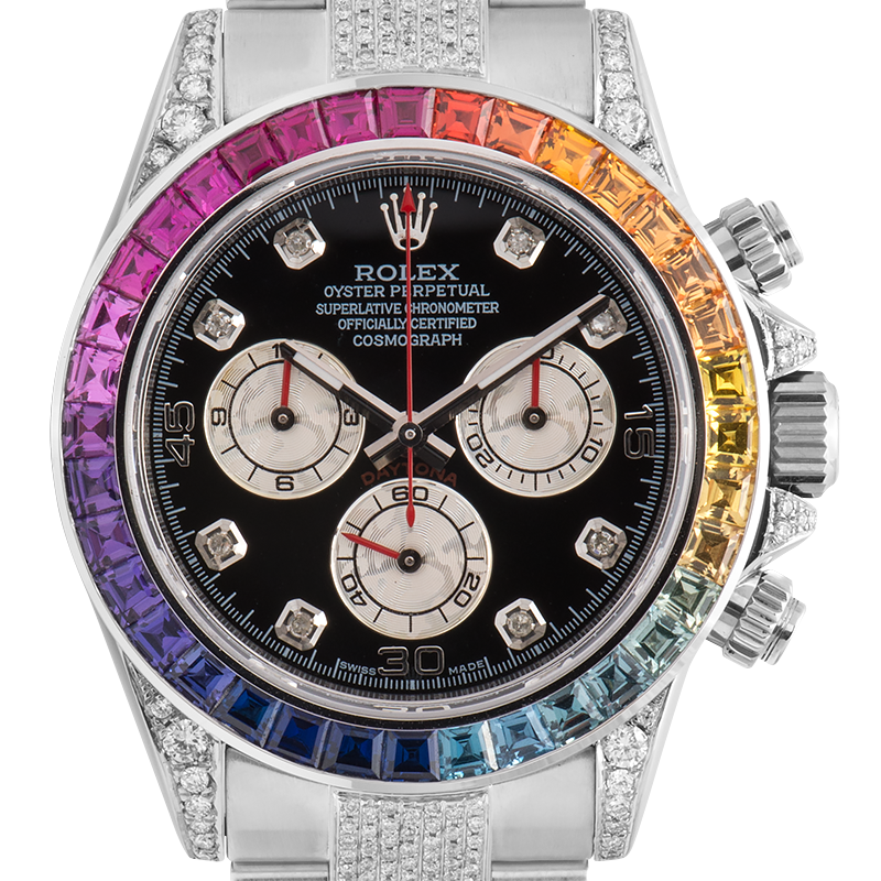 Rolex Cosmograph Daytona in Steel Diamond Set with Rainbow Diamond Bezel 116520