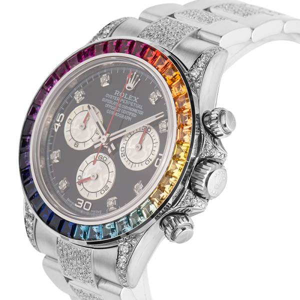 Rolex Cosmograph Daytona in Steel Diamond Set with Rainbow Diamond Bezel 116520