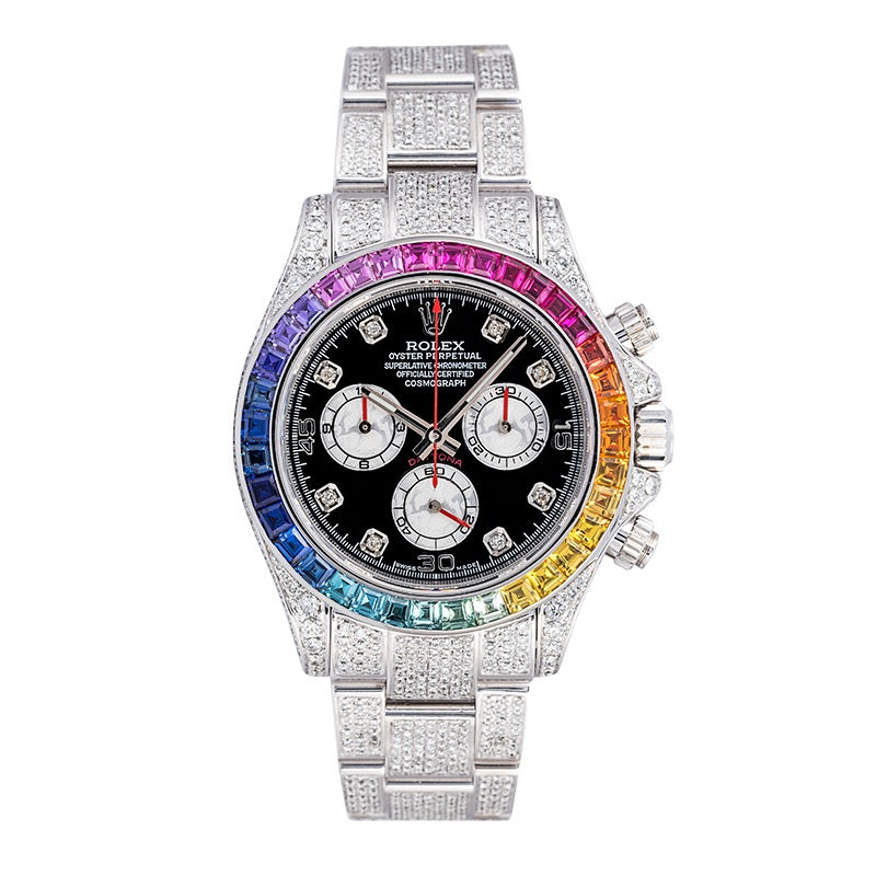 Rolex Daytona 18ct White Gold ref. 116509 Custom Rainbow Diamond Set