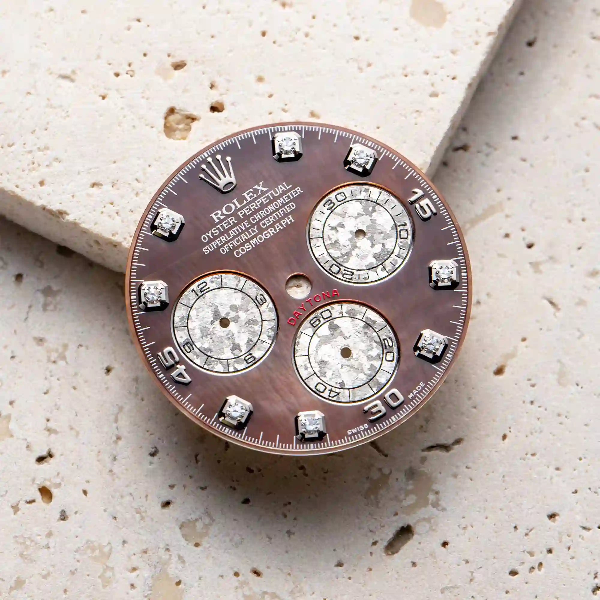 Side view - Factory Pink Diamond Mother of Pearl dial Rolex Daytona