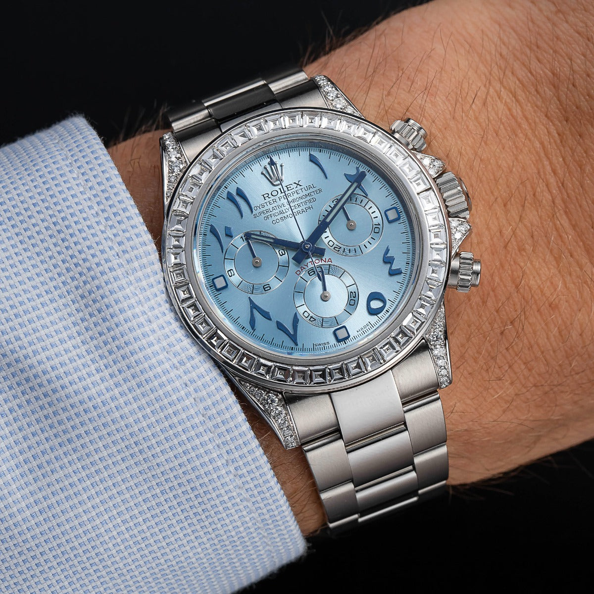 Rolex Daytona 116520 with Custom Arabic Dial and Custom Diamond Bezel