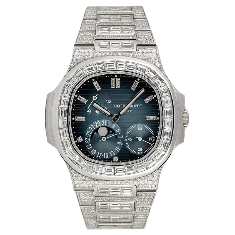 Full view of Custom Diamond Set Patek Philippe Nautilus 5712G