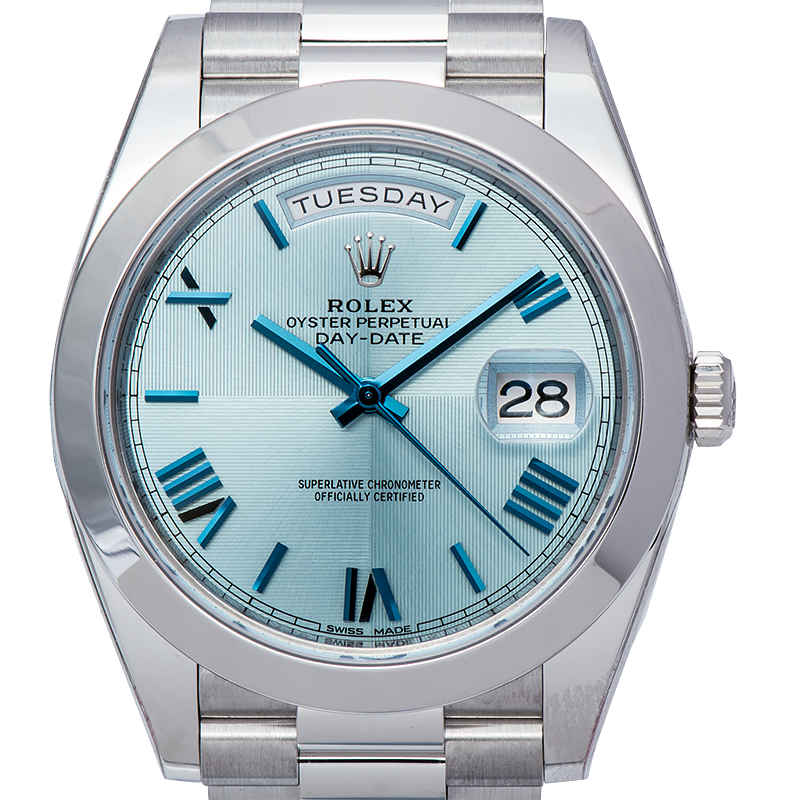 Rolex Day-Date 40mm Platinum Ice Blue Roman Dial 228206