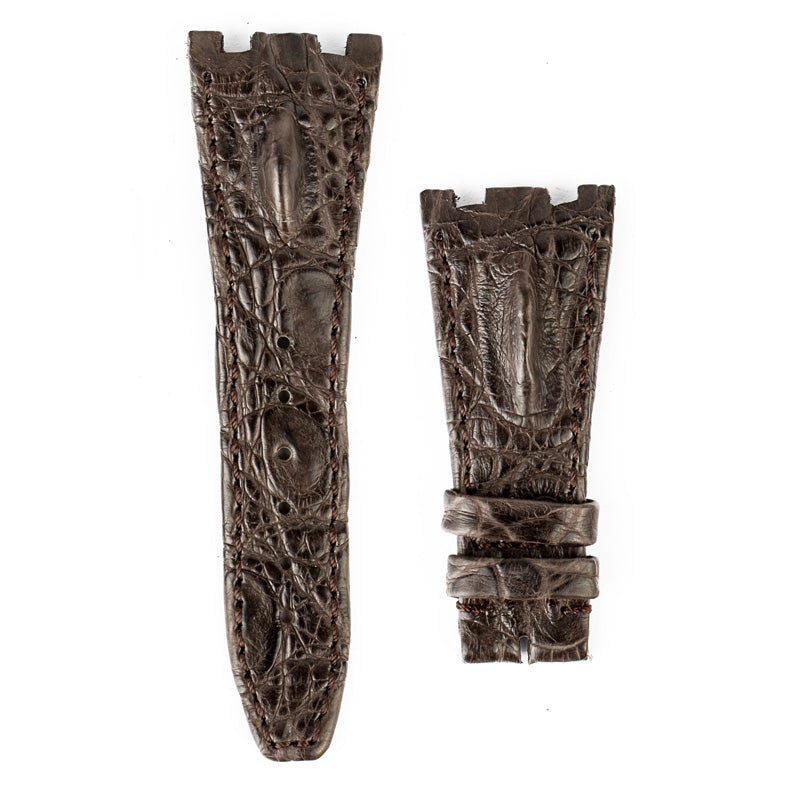 Custom dark brown hornback crocodile strap for Audemars Piguet Royal Oak Offshore old style
