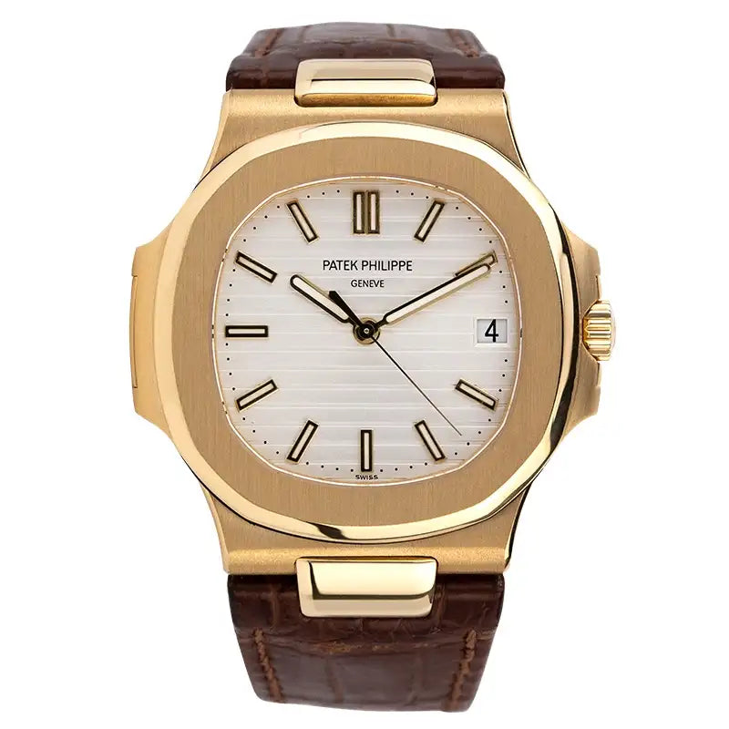 Full view - PP Nautilus 5711J Yellow Gold White Dial Leather Strap Watch
