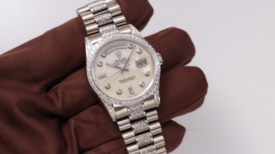 Preview Video -  Rolex Day-date 36 White Gold Custom Diamonds On The Lugs, Bezel & Bracelet 