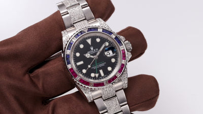Rolex GMT-Master II Steel Custom Pepsi Bezel Diamond Set 116710LN review video