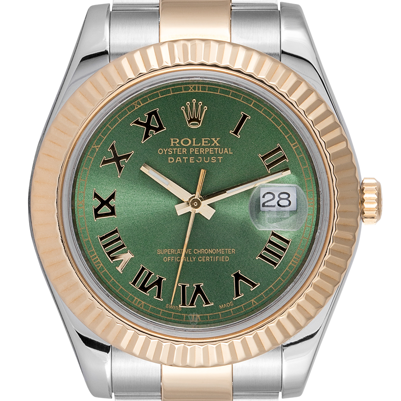 Rolex DateJust II 41mm watch in Steel/Gold with custom Olive Green dial 116333