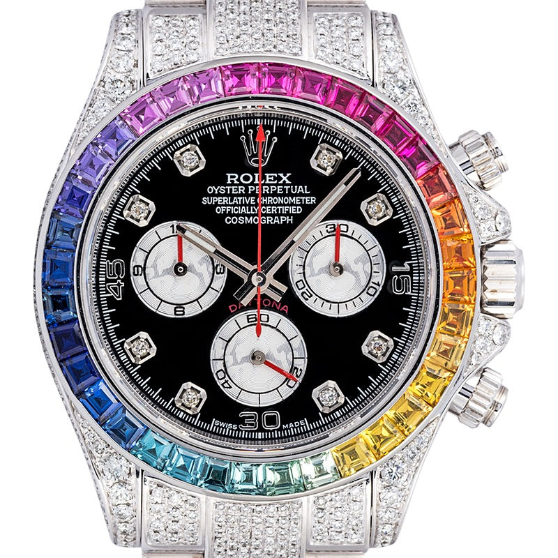 Rolex Daytona 18ct White Gold ref. 116509 Custom Rainbow Diamond Set