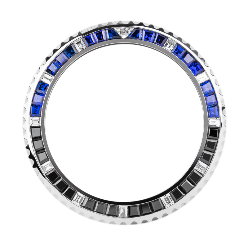 Rolex GMT-Master II White Gold Custom Bezel with Black and Blue Precious Stones