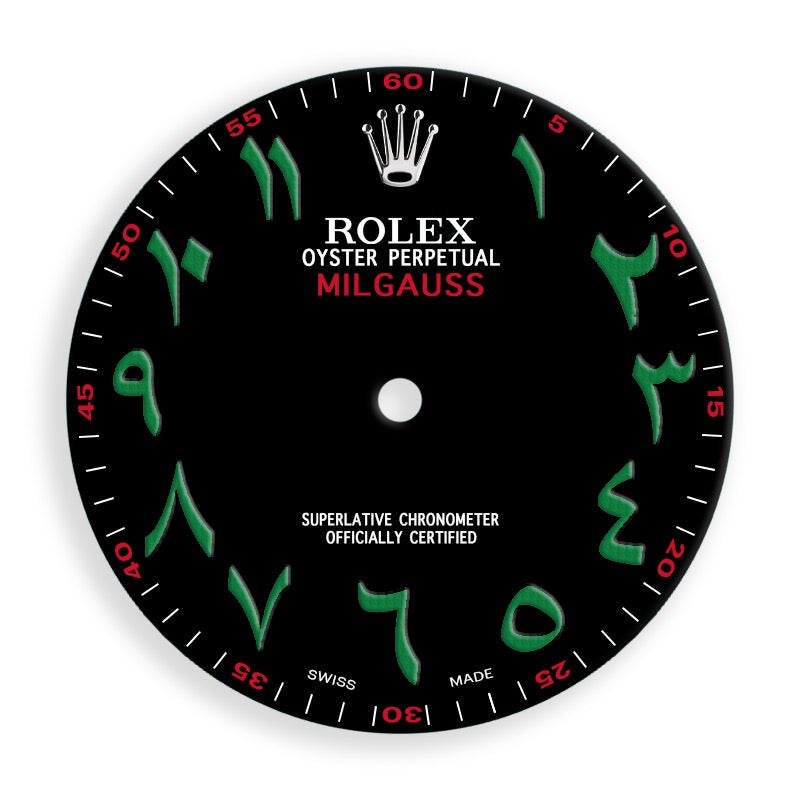 Custom Black/Green Arabic Dial for Rolex Milgauss