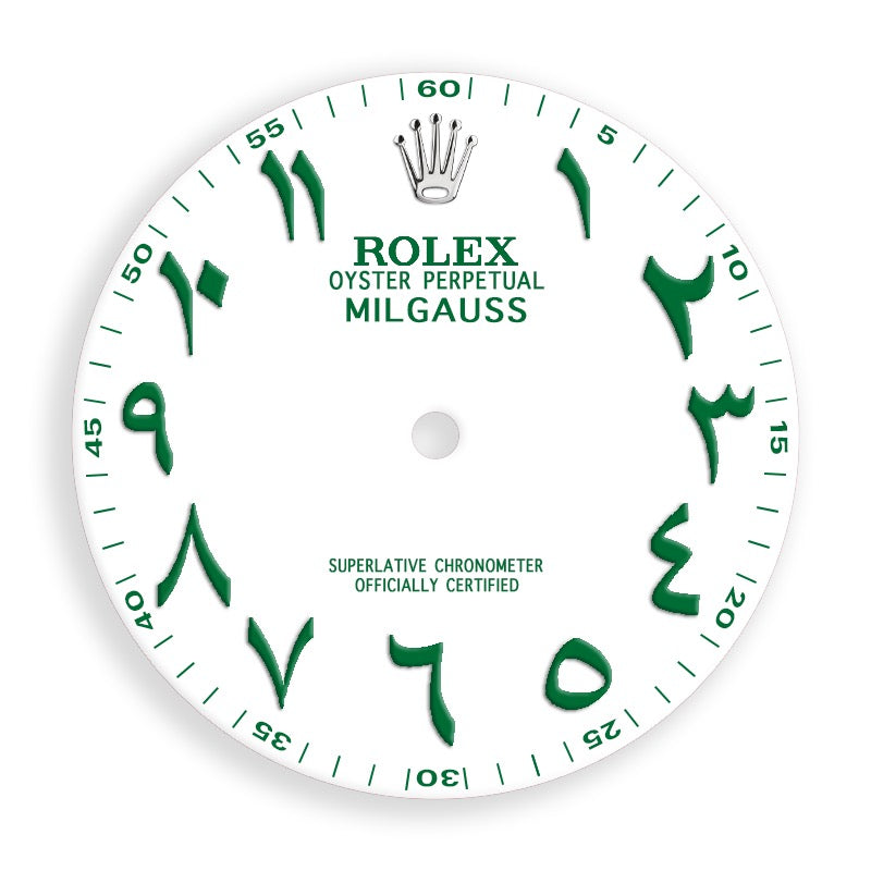 Custom White/Green Arabic Dial for Rolex Milgauss