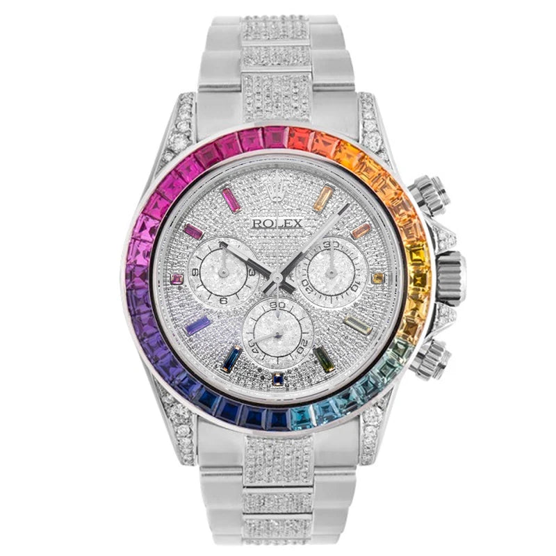 Full view of Custom Diamond Set Rainbow Rolex Daytona 116520