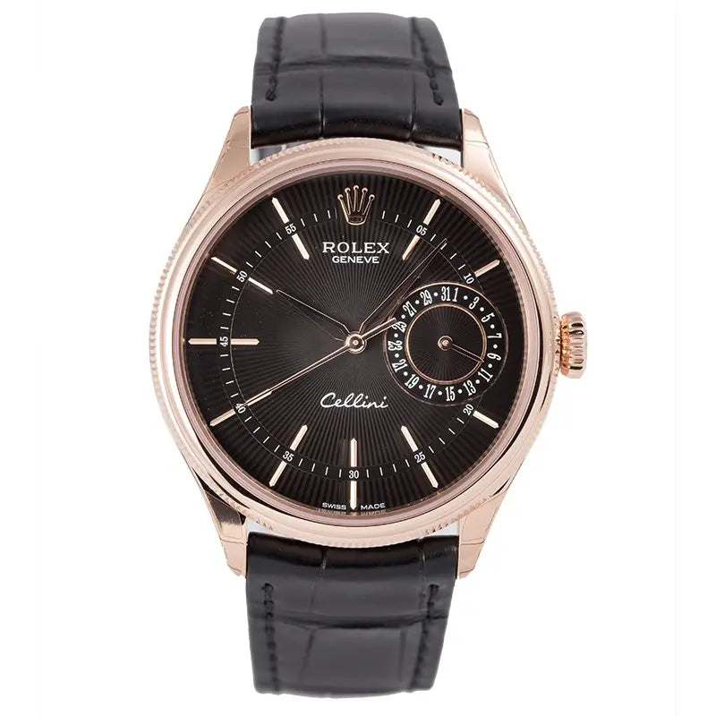Full view of Rolex Cellini Date 50515 with black guilloche dial