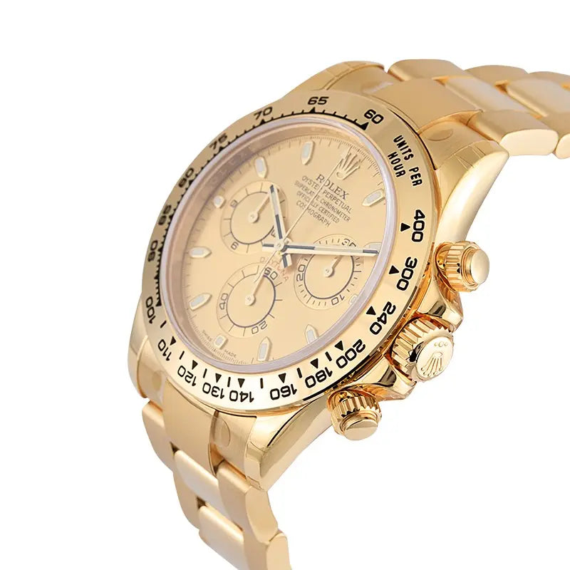 Side view of Rolex 116508 yellow gold oyster bracelet 